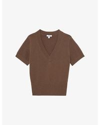 Reiss - Valerie V-Neck Cotton And Wool-Blend Knitted Top - Lyst