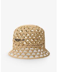 Prada - Brand-embroidered Cut-out Woven Bucket Hat - Lyst