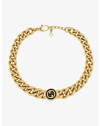 Gucci - Blondie Black-enamel Interlocking-g Gold-toned Metal Necklace - Lyst