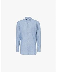 Drake's - Striped Denim Button-Down Regular-Fit Linen And Cotton-Blend Shirt - Lyst