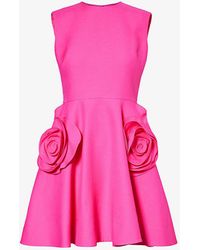 Valentino Garavani - Floral-embellished Wool And Silk-blend Mini Dress - Lyst