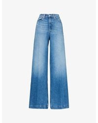 PAIGE - Harper Distressed Wide-leg High-rise Stretch-organic Denim Jeans - Lyst