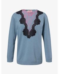 Valentino - Maglia Lace-Insert Wool Jumper - Lyst