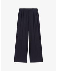 Maje - Pressed-Creases Pleated Wide-Leg Mid-Rise Stretch-Woven Trousers - Lyst