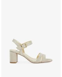 Dune - Merisa Wide-Fit Metallic-Woven Block-Heel Sandals - Lyst