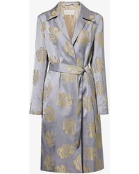 Dries Van Noten - Embroidered-pattern Notched-lapel Belted Woven Coat - Lyst