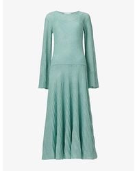 eem - Pleated Bell-Sleeve Metallic-Knit Maxi Dress - Lyst