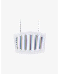 Claudie Pierlot - Striped Lace-Trim Cropped Cotton Top - Lyst