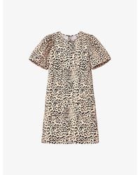 Ro&zo - Print Puff-Sleeved Cotton Mini Dress - Lyst