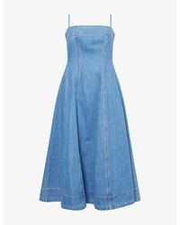 PAIGE - Pippa Square-Neck Cotton-Blend Denim Midi Dress - Lyst