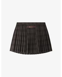 Sandro - Checked Pleated Woven Mini Skirt - Lyst