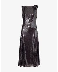 ROTATE BIRGER CHRISTENSEN - Floral-Embellished Square-Neck Sequin Maxi Dress - Lyst