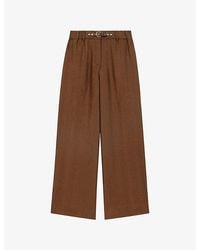 Maje - Wide-Leg Belted Linen Trousers - Lyst