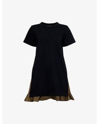 Sacai - Pleated-Contrast Short-Sleeves Cotton-Jersey Mini Dress - Lyst