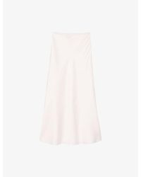 Sandro - Logo Lace-Waistband Floaty-Hem Satin Midi Skirt - Lyst