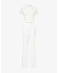 Nadine Merabi - Hattie Wide-Leg Woven Lace-Bodice Jumpsuit - Lyst