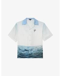 Reiss - Dive Cuban-Collar Landscape-Print Woven Shirt - Lyst