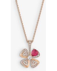 BVLGARI - Fiorever 18ct Rose-gold, 0.63ct Brilliant-cut Diamond And Mixed-cut Rubellite Pendant Necklace - Lyst