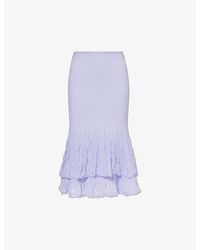 Bottega Veneta - Ruffled-hem High-rise Cotton-blend Midi Skirt - Lyst