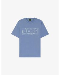BOSS - Brand-Print Regular-Fit Stretch-Cotton T-Shirt - Lyst