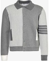 Thom Browne - Tol Grey Welt-pocket Stripe-pattern Cotton-blend Polo Shirt - Lyst