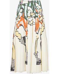 Bottega Veneta - Graphic-pattern High-rise Silk-blend Midi Skirt - Lyst