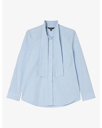 Whistles - Striped Scarf-Detail Cotton Shirt - Lyst