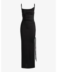 HUGO - Asymmetric-Neckline Ruching Stretch-Woven Maxi Dress - Lyst