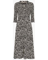 Whistles - Abstract-print Shirred-bodice Woven Midi Dress - Lyst