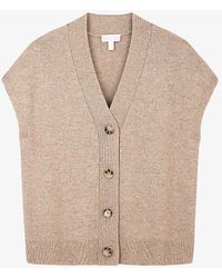 The White Company - V-neck Button-through Wool And Cashmere-blend Vest - Lyst