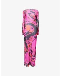 PUCCI - Long-Sleeve Printed Tulle Maxi Dress - Lyst