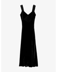 AllSaints - Berletta V-Neck Silk-Blend Velvet Maxi Dress - Lyst