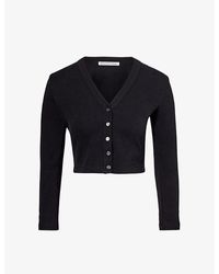 Alexander Wang - Brand-embossed Cropped Stretch-cotton Cardigan - Lyst