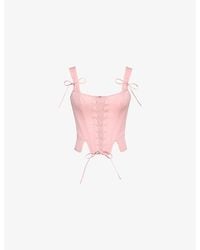 House Of Cb - Callie Lace-Up Stretch-Cotton Corset Top - Lyst