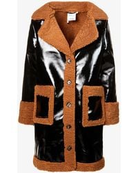 Skinnydip London - Borg-trim Faux-leather And Shearling Coat - Lyst