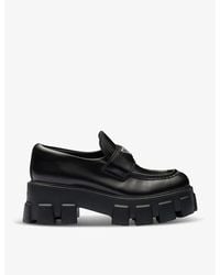 Prada - Monolith Logo-Plaque Patent-Leather Loafers - Lyst
