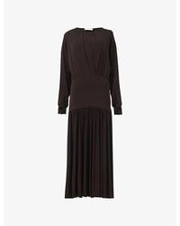 eem - Batwing-Sleeve Gathered Stretch-Woven Midi Dress - Lyst
