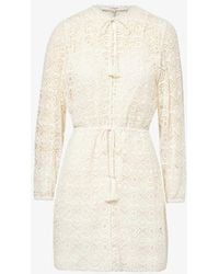 FRAME - Lace Tassle Crochet-pattern Cotton Mini Dress - Lyst
