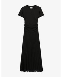 Claudie Pierlot - Pleated Semi-Sheer Jersey Midi Dress - Lyst