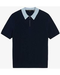 Ted Baker - Vy Arwik Zipped-collar Short-sleeve Knitted Polo - Lyst