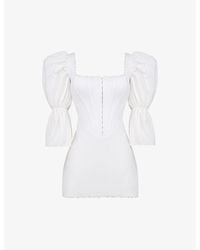 House Of Cb - Matilda Corseted Puffed-sleeve Stretch Cotton-blend Mini Dress - Lyst