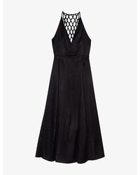 Maje - V-Neck Braided-Back Satin Maxi Dress - Lyst