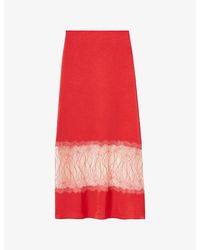 Claudie Pierlot - Lace-Embroidered Satin Midi Skirt - Lyst