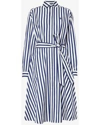 Polo Ralph Lauren - Vy/white Day Brand-embroidered Cotton Midi Dress - Lyst