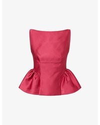 Roland Mouret - Ruffled-Hem Cinched-Waist Taffeta Top - Lyst