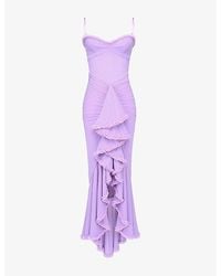 House Of Cb - Gabbi Ruffle-Front Slim-Fit Stretch-Mesh Maxi Dress - Lyst
