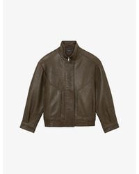 Reiss - Cara Funnel-Neck Suede Bomber Jacket - Lyst