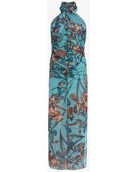 AllSaints - Kaih Batu Graphic-print Tie-neck Stretch-mesh Midi Dress - Lyst