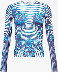 Jean Paul Gaultier - Striped Floral-print Stretch-woven Top - Lyst