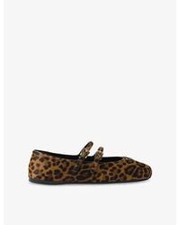 Prada - Leopard Leather Ballerina Flats - Lyst